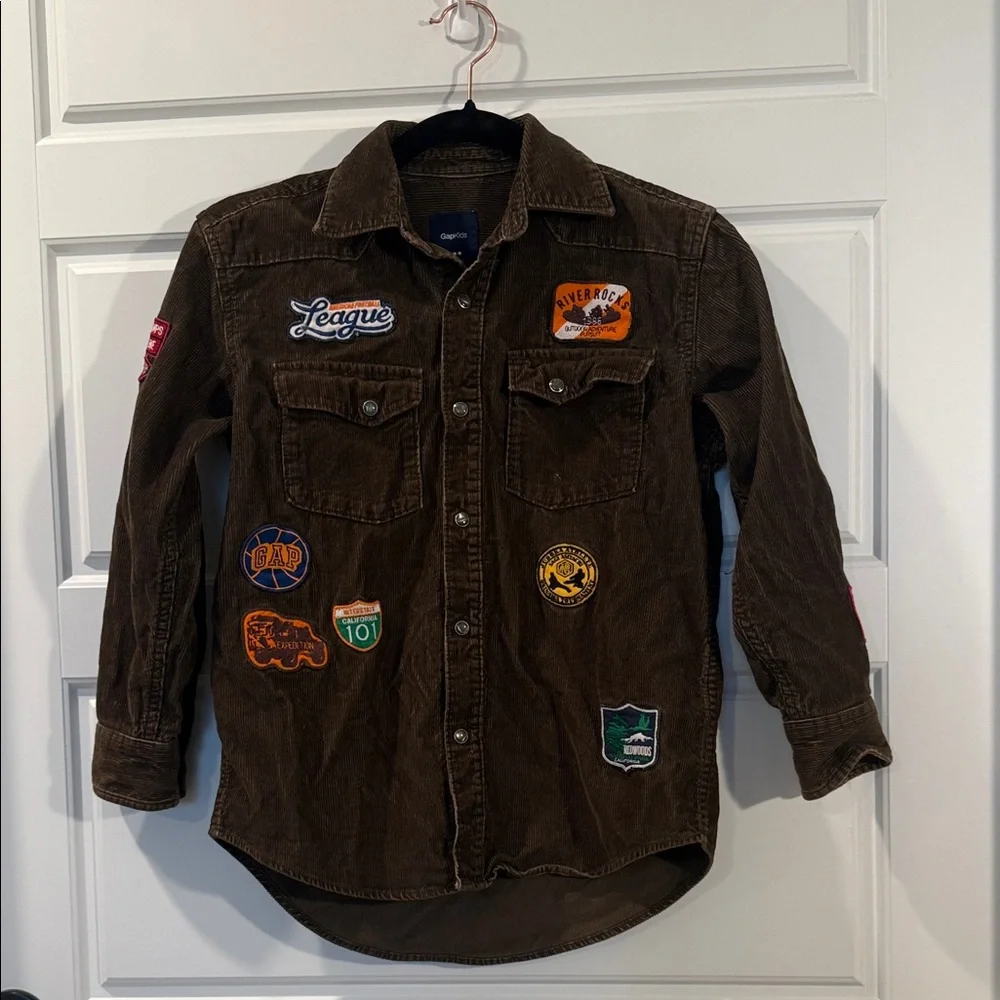 GapKids Corduroy Button Up Shirt Boys  Patches Patchwork Brown 8